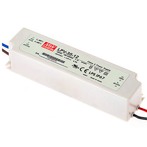 LPV-35-12 36Watt AC90～264V Input Mean Well High-efficacy Waterproof DC12V UL-Listed LED Display Lighting Power Supply